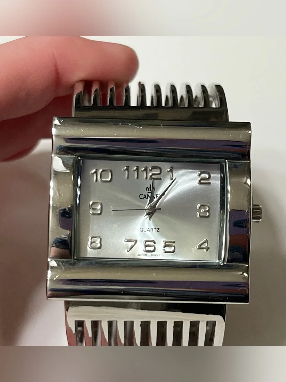 Cannes Silver Cuff Quartz Watch Bracelet - New Battery
